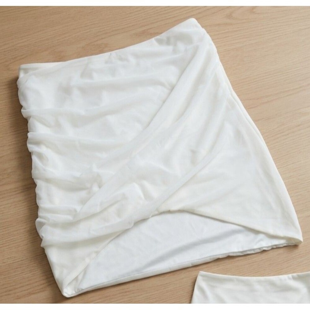 Oh Polly Mini Skirt Ruched Asymmetrical Hem Sz 8 Us Ivory